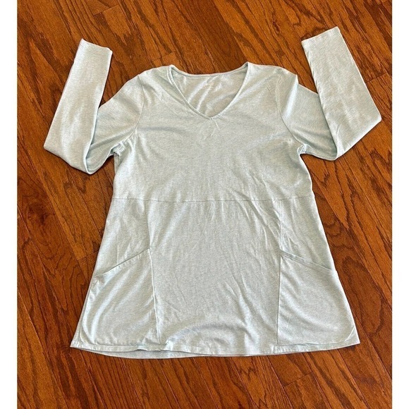 PURE Jill Seamed V-Neck Long Sleeve Tunic Top Shirt Mint Green Size Wms Large - Picture 1 of 8